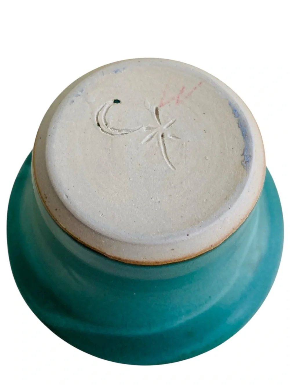 Teal Ikebana Pottery Dragonfly Vase W/ Metal Flower Frog Signed 5“ x 3“
